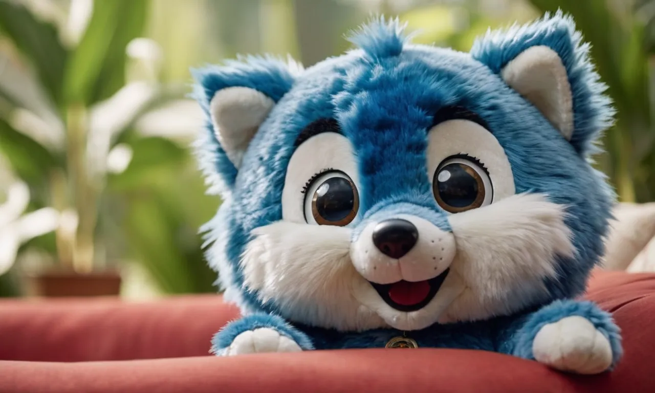 A close-up photograph capturing the adorable "Best Bluey" stuffed animal, showcasing its vibrant blue fur, charming smile, and huggable features, exuding warmth and comfort.