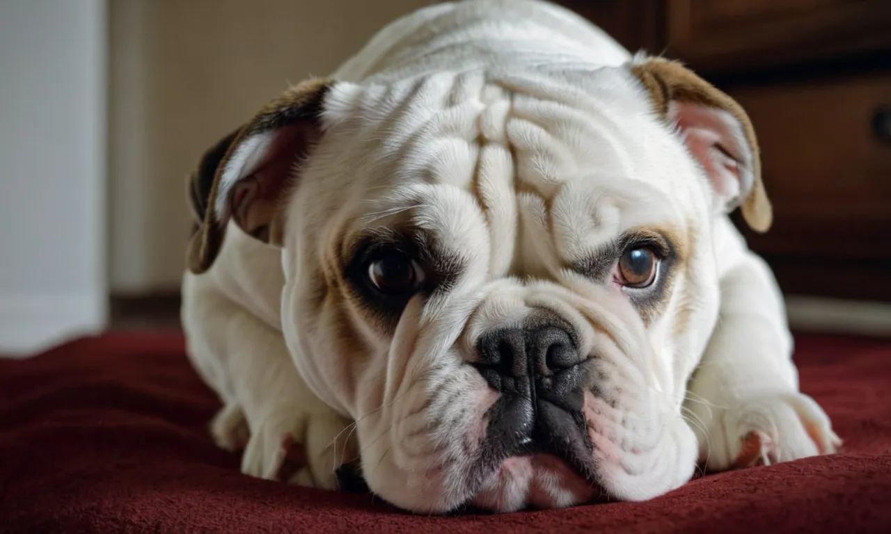 A close-up shot of a lifelike bulldog stuffed animal, capturing its soft fur, adorable wrinkles, and soulful eyes, making it the perfect companion for any bulldog lover.