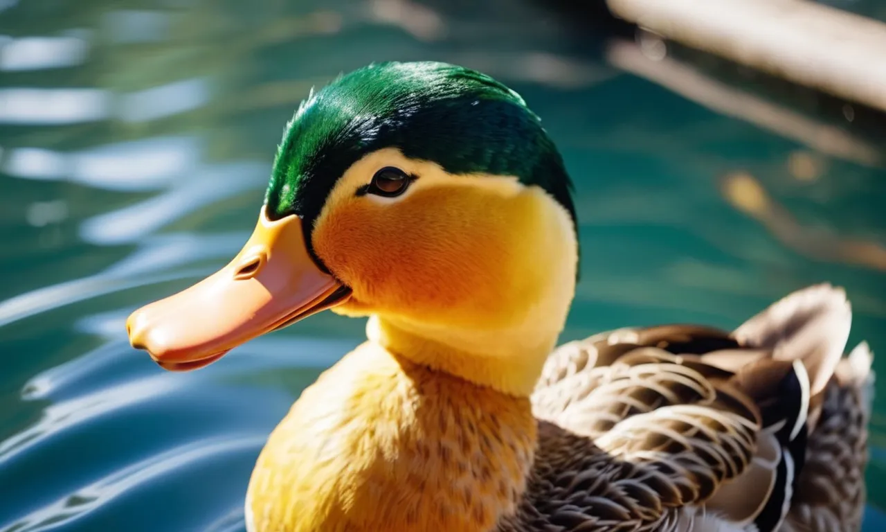A close-up shot capturing the vibrant colors and intricate details of a beautifully crafted plush duck, with its soft feathers and adorable expression, making it the best duck stuffed animal.