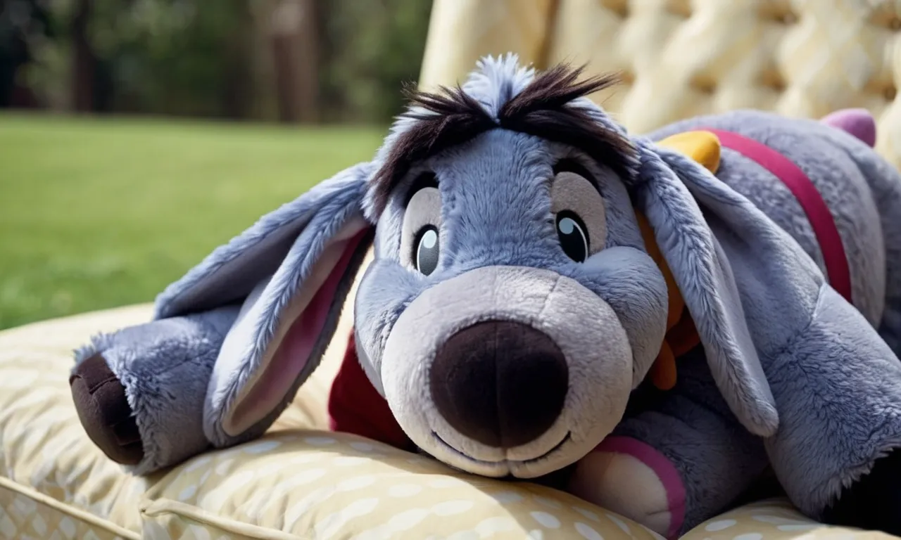 A heartwarming close-up shot capturing the adorable Best Eeyore Stuffed Animal, with its velvety fur and droopy eyes, exuding a sense of comfort and companionship.