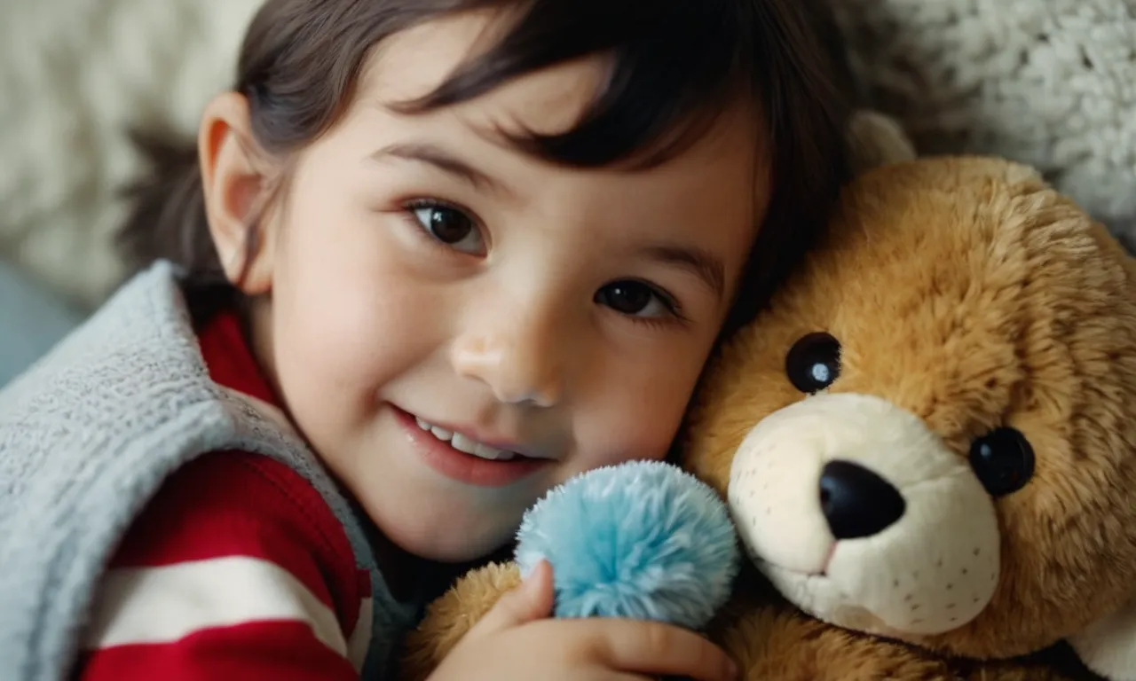 A close-up shot of a child cuddling their favorite stuffed animal, their joyful expression portraying the deep bond between them, capturing the essence of the "best pet" in their imaginative world.