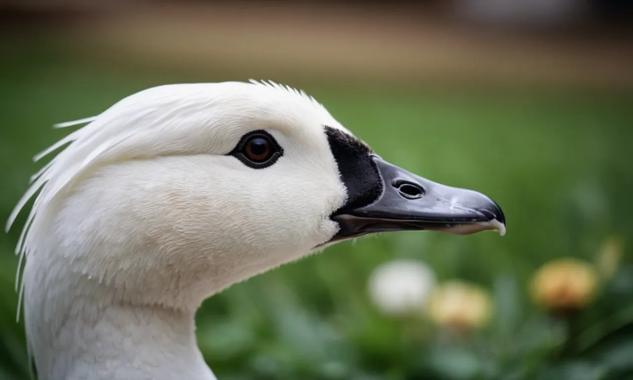 A close-up shot of a fluffy, lifelike goose stuffed animal, showcasing its intricate details and soft feathers, making it the best companion for any animal lover.