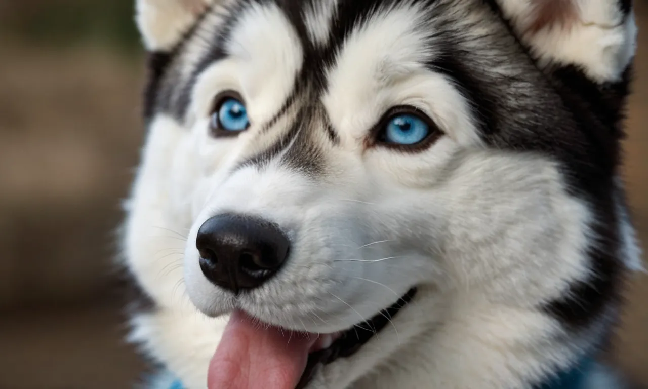 A close-up shot of a beautifully crafted husky stuffed animal, with its striking blue eyes and realistic fur, capturing the essence of the best husky companion in a cuddly form.