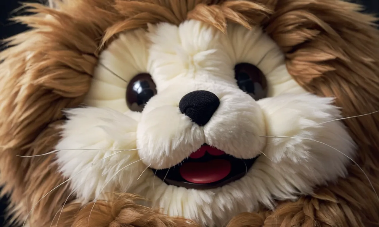 A close-up shot capturing the adorable face of a fluffy Jellycat stuffed animal, showcasing its soft fur, charming expression, and meticulous craftsmanship.