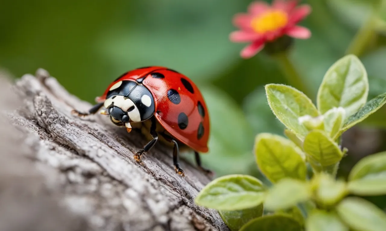 A close-up photograph capturing the vibrant colors and intricate details of a ladybug stuffed animal, showcasing its adorable expression and soft plush texture.