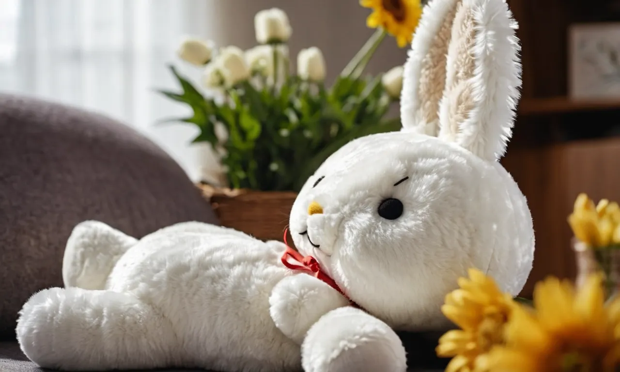 A close-up photograph capturing the adorable charm of a plush Miffy stuffed animal, showcasing its soft, white fur, cheerful expression, and the delicate embroidery that brings the beloved bunny character to life.