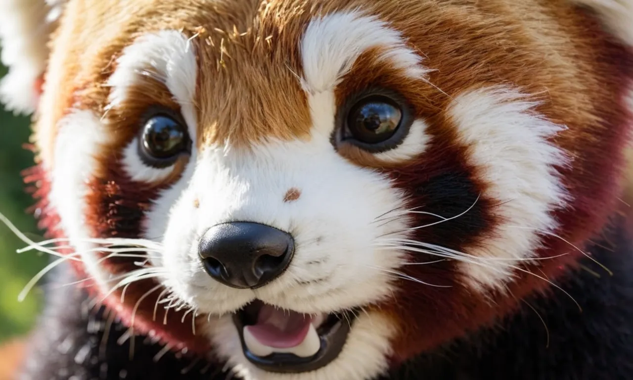 A close-up shot of a vibrant red panda stuffed animal, with its adorable round eyes and soft fur, capturing its irresistible charm and making it the ultimate companion for any red panda lover.