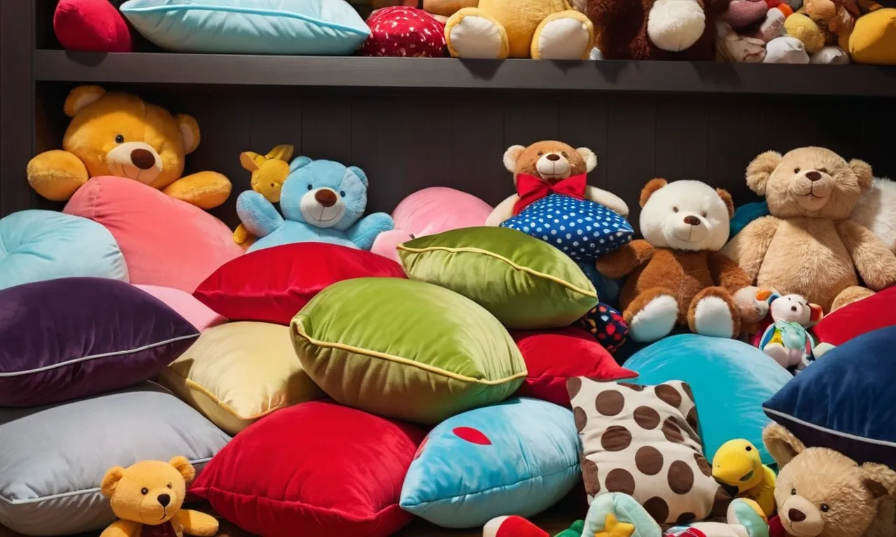A colorful stuffed animal bean bag storage, neatly filled with plush toys of various sizes and shapes, creating a cozy and organized display.