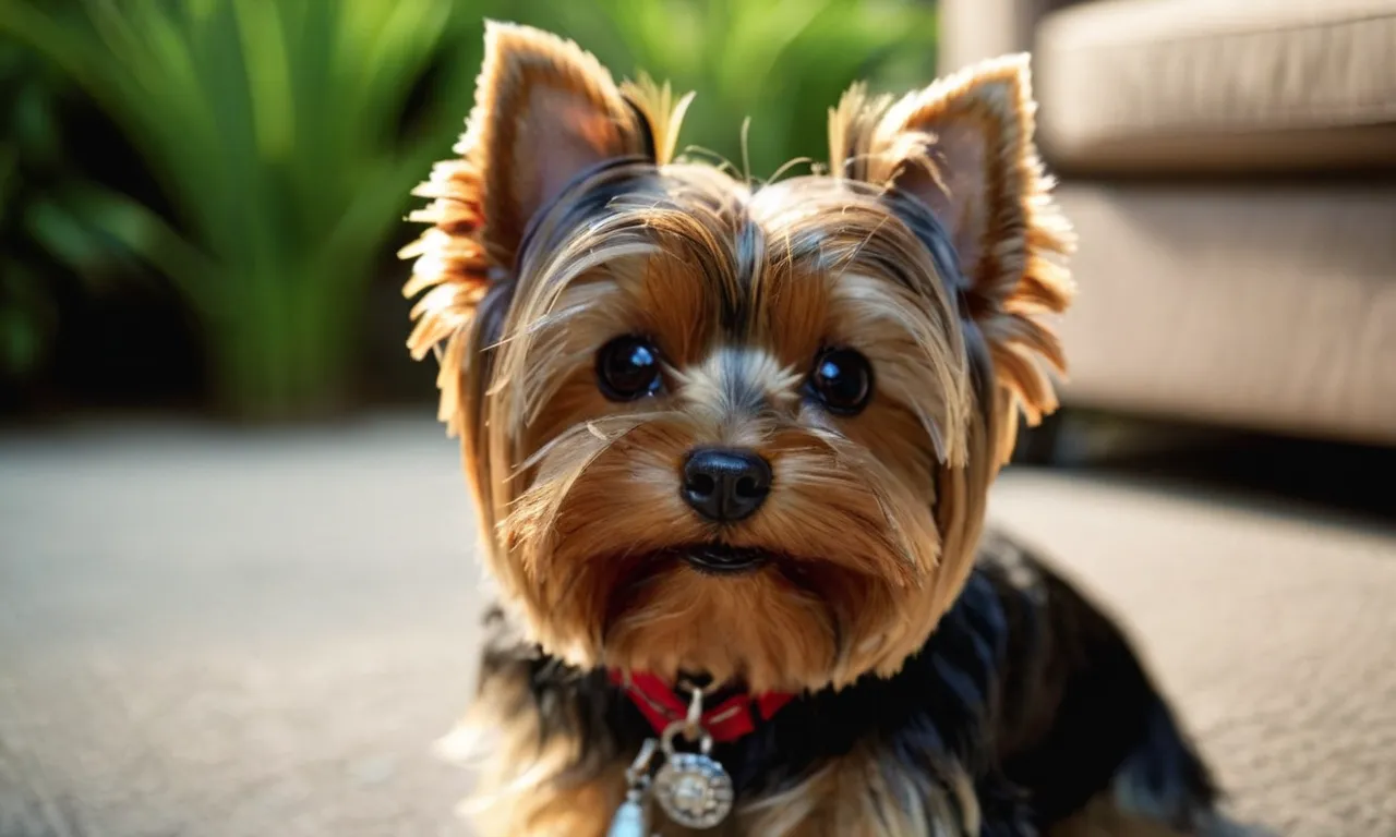 A close-up shot of a meticulously crafted Yorkie stuffed animal, showcasing its lifelike fur, adorable button eyes, and expertly stitched details.