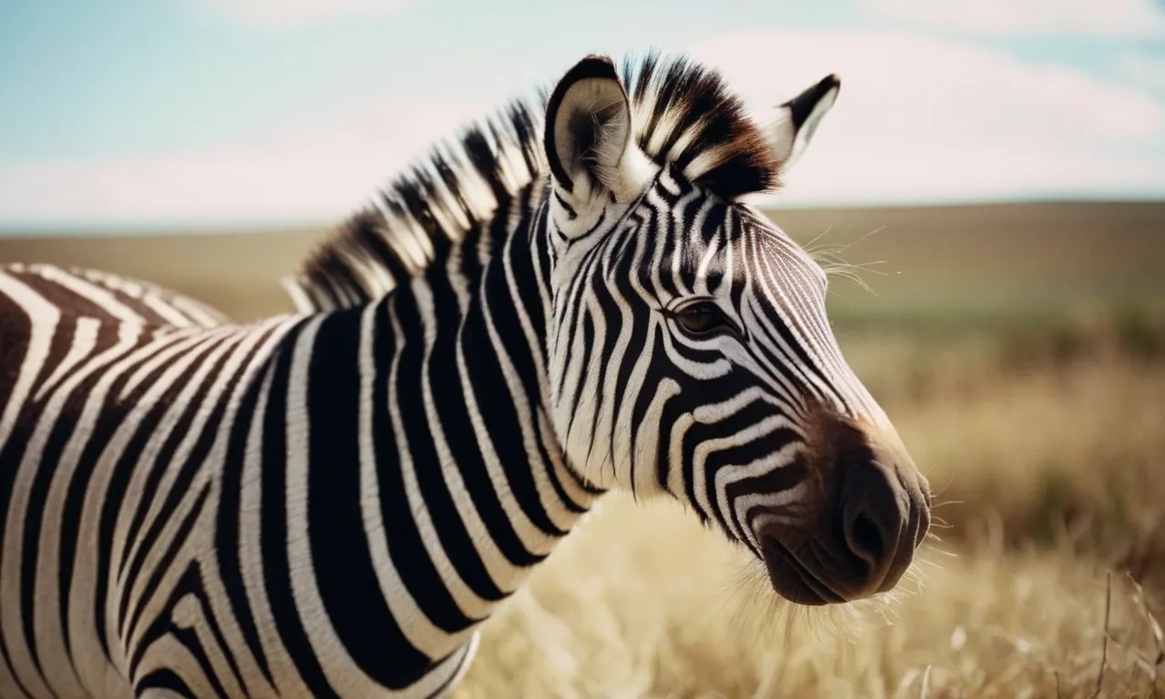 A close-up shot capturing the vibrant colors and intricate details of a meticulously crafted zebra stuffed animal, showcasing its soft fur, gentle eyes, and lifelike stripes.