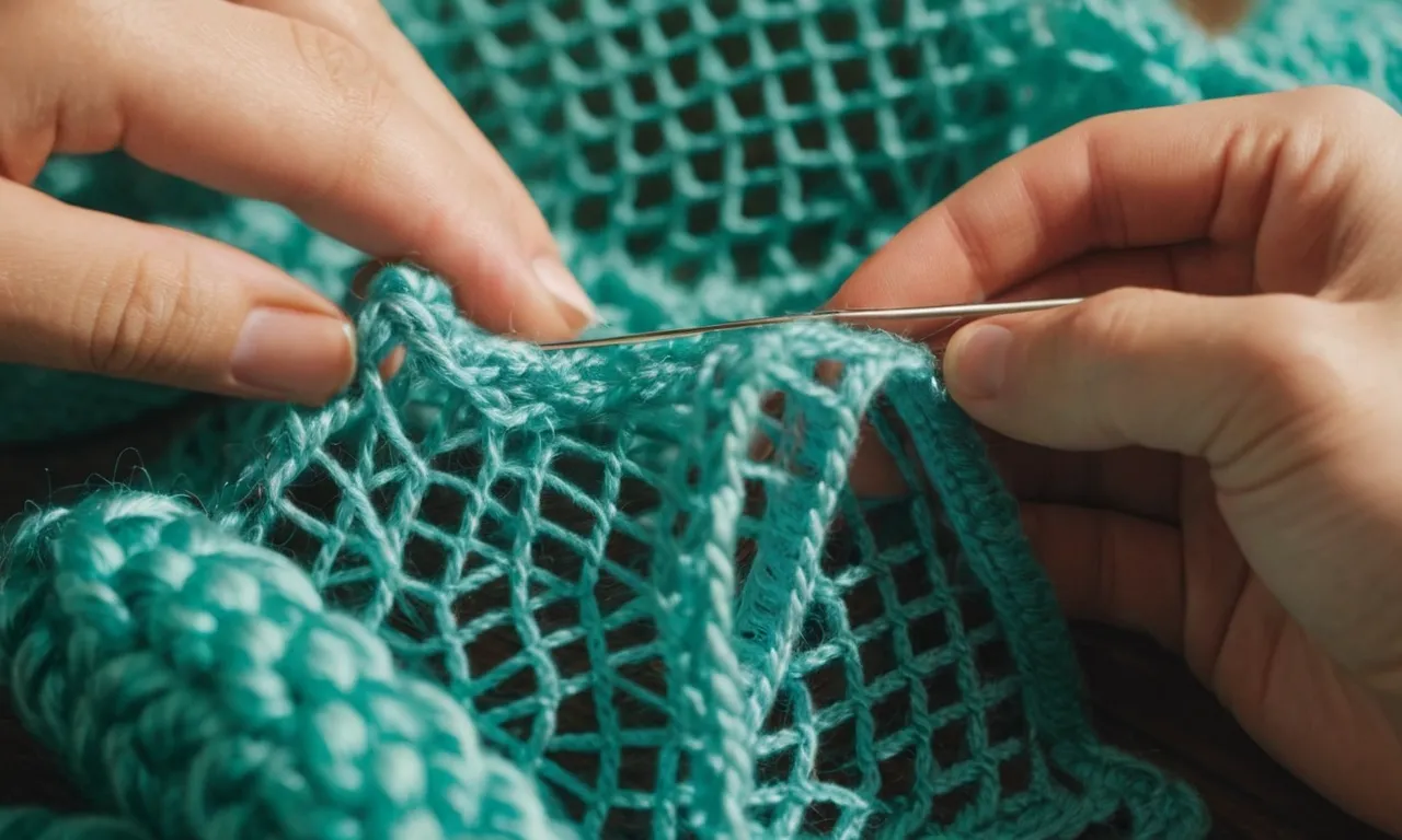 A close-up shot of skilled hands expertly crafting a delicate crochet net, capturing the intricate details and precision required to create a snug and cozy home for stuffed animals.
