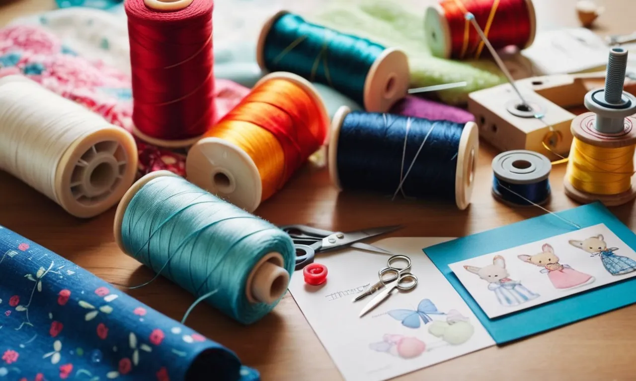 A close-up photo of a worktable scattered with colorful fabric, sewing needles, and sketches of adorable stuffed animal designs, showcasing the creative process of designing cuddly toys.