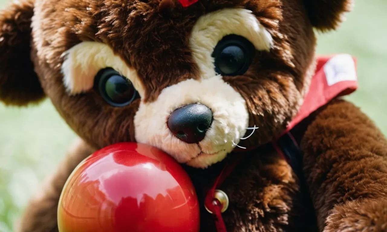 A close-up photograph capturing a child's beloved stuffed animal, stained with a small red spot, evoking curiosity and the desire to learn the secret behind removing blood stains.