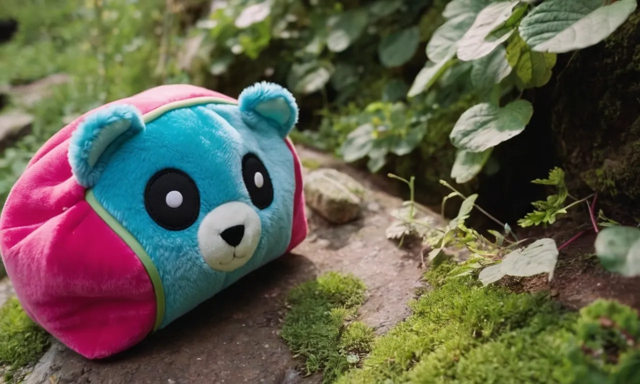 A close-up shot of a vibrant stuffed animal, its belly carefully cut open and transformed into a unique chalk bag, ready to accompany climbers on their adventures.