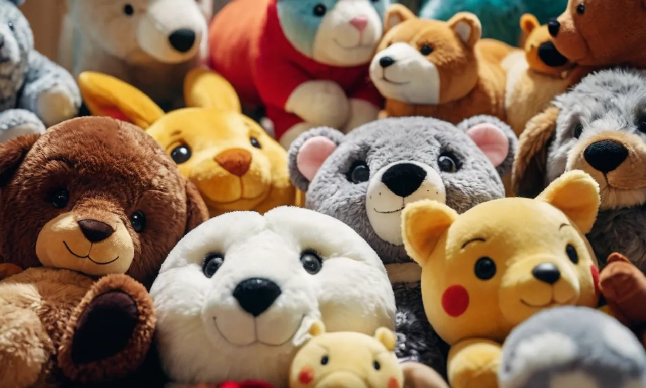 A close-up shot capturing the tender moment of a person's hands delicately arranging a diverse collection of meticulously stuffed animals, each one exuding a unique personality and charm.