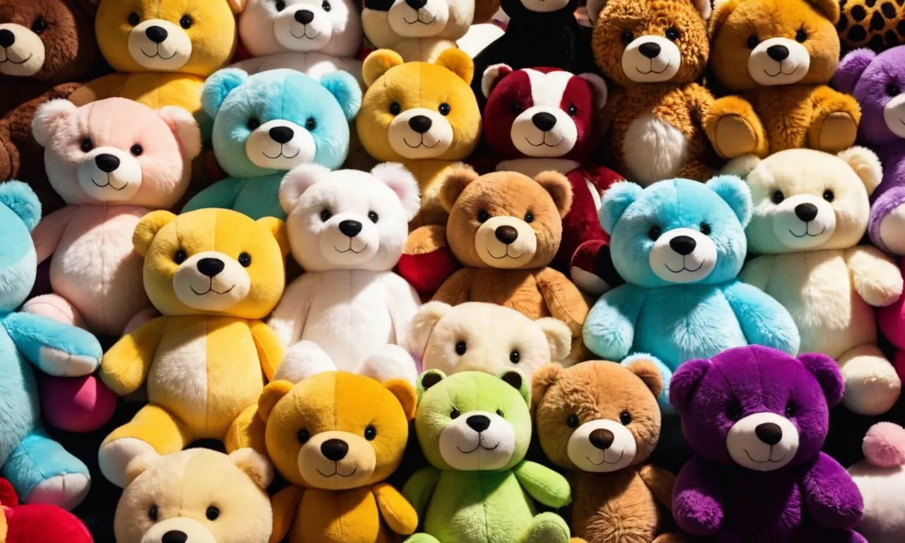 A close-up photograph capturing a colorful collection of plush toys, neatly arranged and affectionately cuddled together, showcasing the whimsical world of stuffed animals.