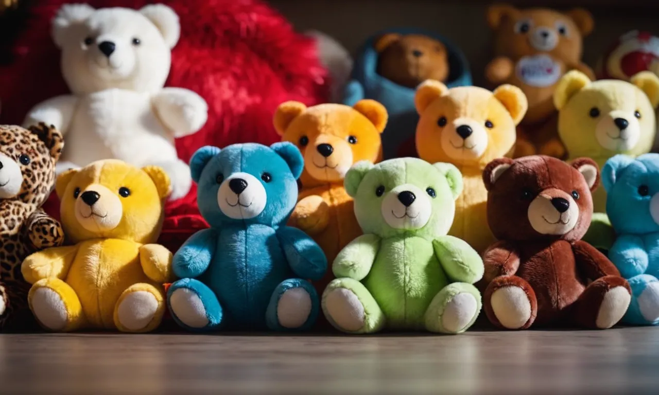 A close-up photo capturing a colorful display of collectible little bean stuffed animals, showcasing their adorable features and vibrant designs.