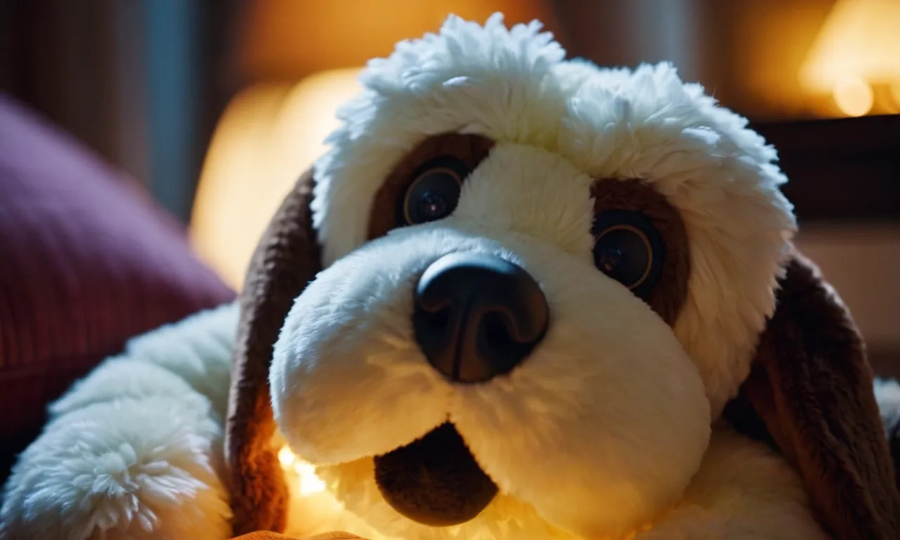 A close-up photo reveals the hidden warmth of a soft, cuddly warmie stuffed animal, showcasing its internal heating mechanism while emanating a cozy glow that promises comfort and companionship.