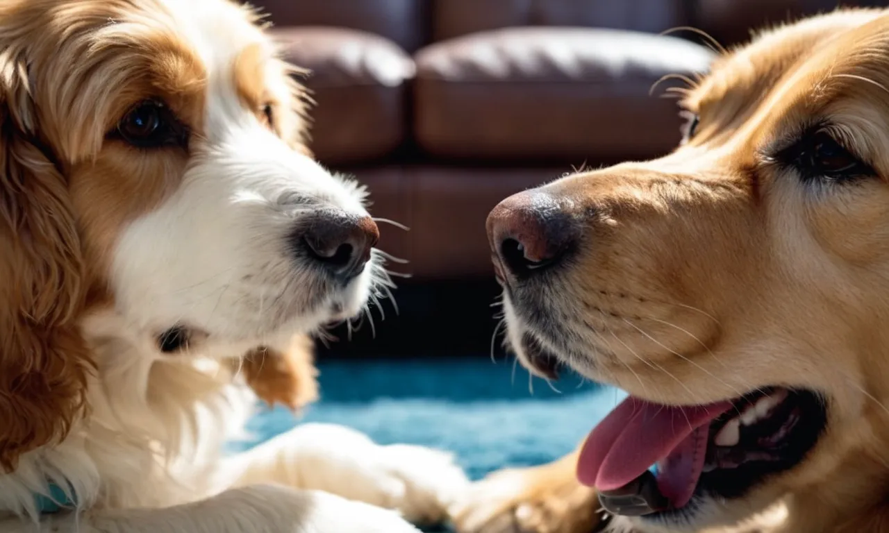 A close-up photo capturing a curious canine's muzzle pressed against a beloved stuffed animal, capturing the innocence and comfort dogs find in their soft companions.
